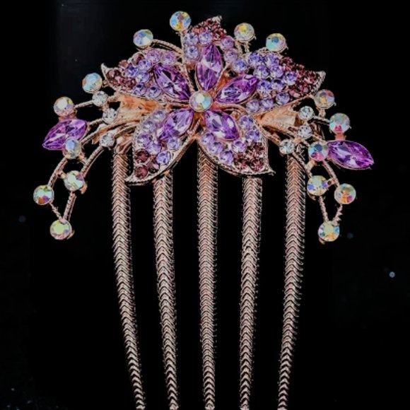 RHINESTONE HAIR COMB in Amethyst - Picture 1 of 3